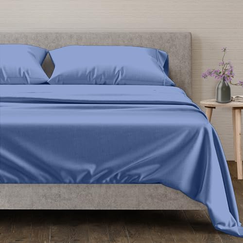 100% Egyptian Cotton King Size Sheets Set (King / 13 - Deep Blue)