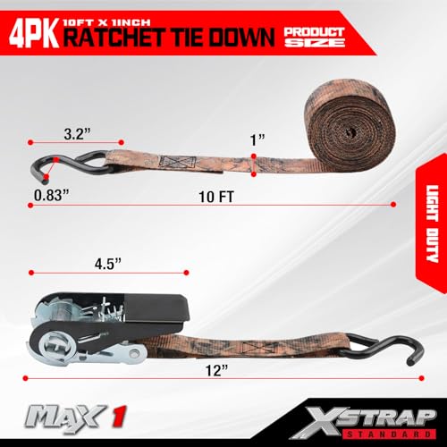 4 Pack Ratchet Tie Down Straps (4PK-1Inch / Camouflage)