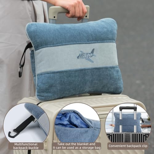 Large Soft Travel Blanket and Inflatable Pillow Set (Blue)