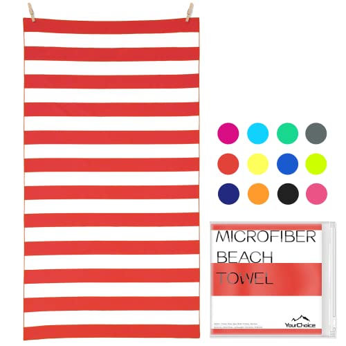 Microfiber Beach Towel Sand (W-red Stripes / Large(60x30"))