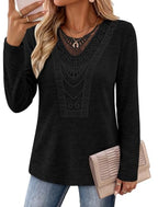 Womens Tops Boho Long Sleeve Shirts Fall Fashion Clothing Black 2XL (XX-Large / Black)
