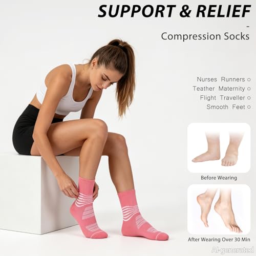 Crew Compression Socks for Women Men with Ankle Arch Support Plantar Fasciitis Relief 3 Pairs (Medium / Black Grey(3 Pairs))
