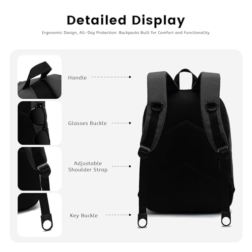 Basic Multi Pocket Multipurpose Backpack Classical Water Resistant Student Bookbag For School Business Travel or Casual Daypack Backpacks for Men or Women (Black)