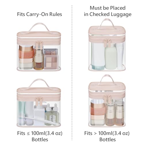 Clear Makeup Bag for Travel (Bright Pink / Mixed Size Series (1 Medium + 1 Large))