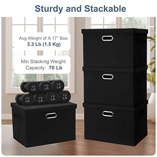 Large 17" 36 Quart Collapsible Stackable Storage Bins with Lids (Black / Large -5 Pack)