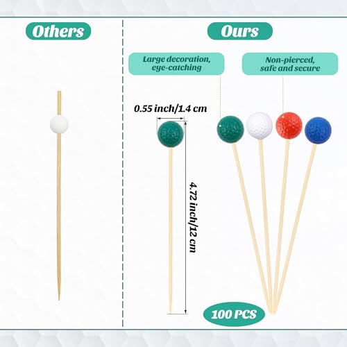 100 Pieces Golf Toothpicks 4.72 Inch Golf Skewers Golf Cocktail Picks Golf Fruit Picks Decorative Toothpicks for Appetizers Cocktail Garnish Sports Party Supplies (Multicolor Golf)