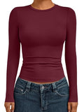 Womens Long Sleeve Shirts Basic Compression Tops Burgundy S (Small / Burgundy)