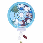 Weekly Pill Organizer 7 Compartment Rotating Pill Box for Daily (Sky Blue)