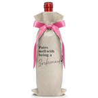 Cute Pink Bow Ribbon Engagement Gift Wine Bag (Wedding Wine Bag Style 10)