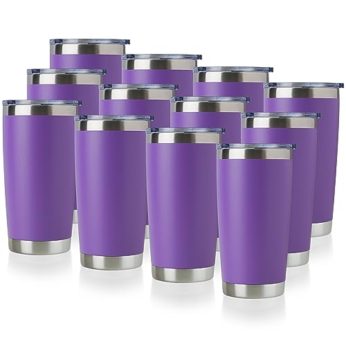 20oz Stainless Steel Tumbler Bulk with Lid (12 Count (Pack of 1) / Powder Purple)