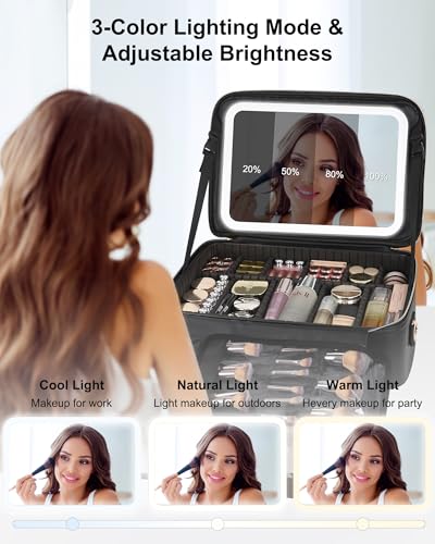 Large Makeup Case With LED Mirror (01-Black / 3-Large)