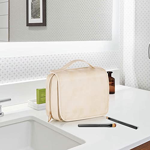 Hanging Travel Toiletry Bag for Women Vegan Leather (Beige / 1 Pack)
