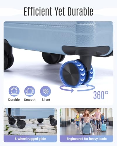 Luggage Sets 3 Pcs Suitcase with Wheels (Light Blue / 3-Piece Set-20 Inch/24 Inch/28 Inch)