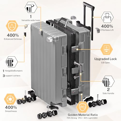 Zipperless Luggage Set 2 Pieces Aluminum Frame Hard Shell Suitcases (Gray / 2 Pieces(20+28in))