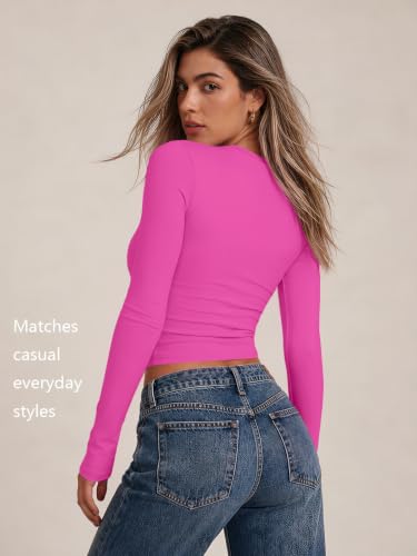 Womens Long Sleeve Shirts Basic Compression Tops Hot Pink L (Large / Hot Pink)