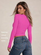 Womens Long Sleeve Shirts Basic Compression Tops Hot Pink L (Large / Hot Pink)