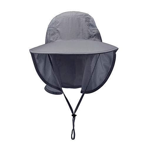 Unisex Outdoor Activities UV Protecting Sun Hats with Neck Flap Black Grey (One Size / Black-grey)