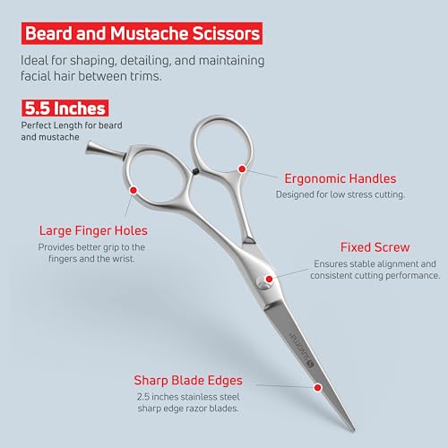 Premium Beard & Mustache Set with Beard scissors for men (5.5" Beard & Mustache Scissors / Dark Blue)