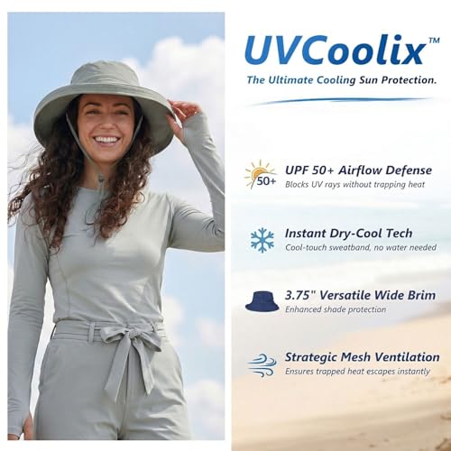 UVCoolix Women's UPF 50+ Wide Brim Cooling Sun Hat (Medium-Large / Greige)