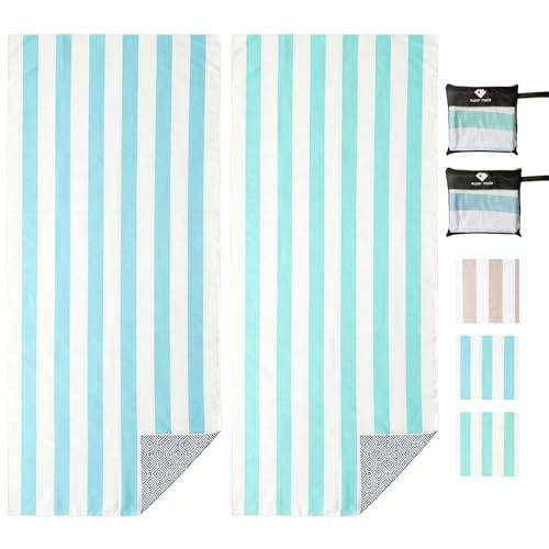 2 Pack Microfiber Beach Towel (2 Pack- Blue Green / 75”x 35”)