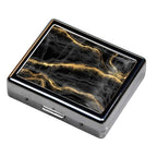 Silver Vintage Pill Box 7 Day Metal Pill Box with Mirror and 8 Compartments Cute Travel Pill Organizer for Purse (Gold and Black Marble)