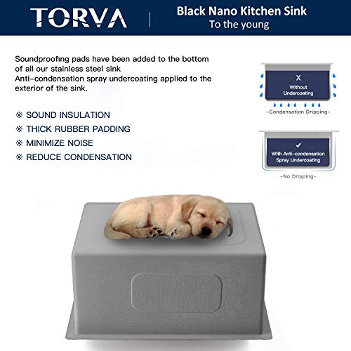 25 x 18 Inch Gloss Black Ceramic Coating with NanoTek Undermount Kitchen Sink (25 x 18 x 10 Inch / Dark Grey)