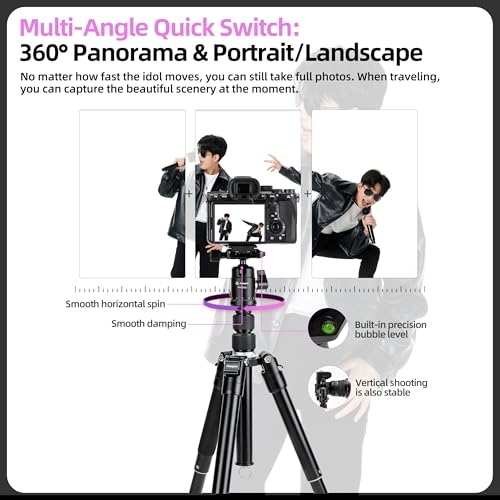 Mini Tripod for Camera 58 Inch Compact Travel Tripod with Selfie Stick Mount (FY830 Black)