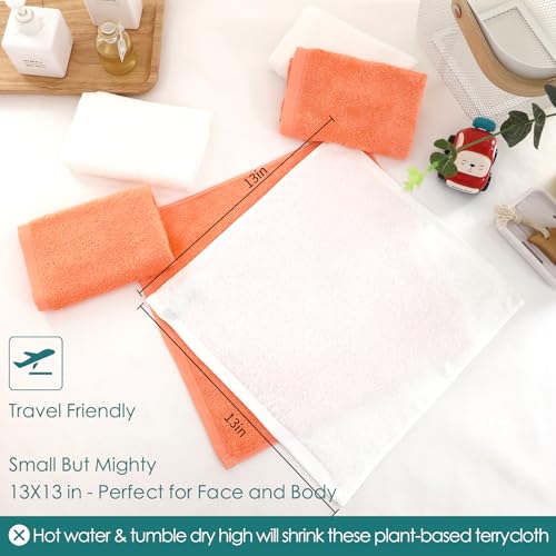 Wash Cloths 6 Pack (White & Orange / 13x13 inch-6 Pack)