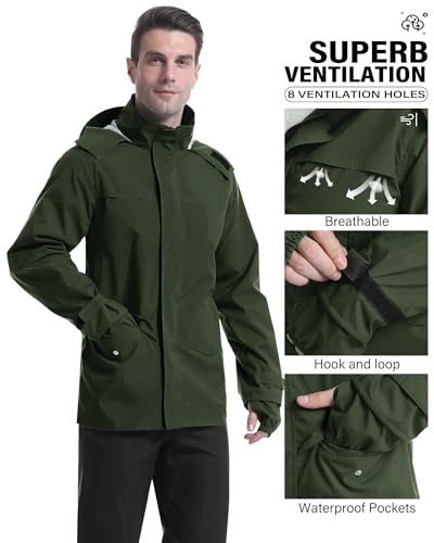 Rain Suit Waterproof Breathable Lightweight 2 (Small / Army Green)