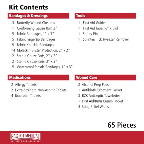 Pac Kit Trailblazer 1 Outdoor First Aid Kit for Hiking (Small)