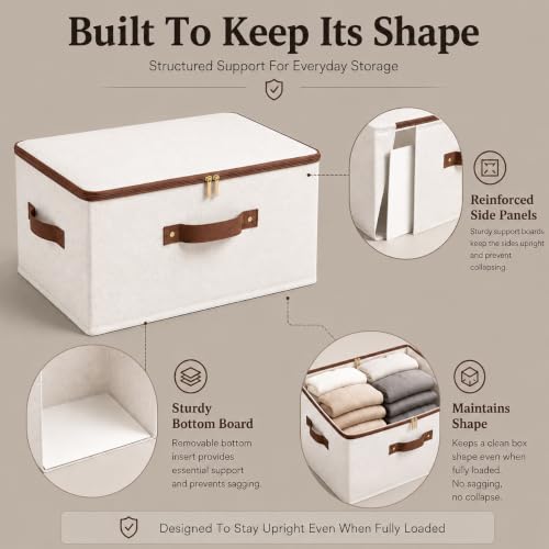3 Pcs Rigid Storage Bins with Zipper Lid (Beige / M-15L)
