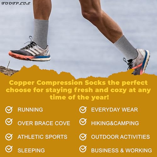 6 Pairs Copper Hiking Running Socks (XX-Large / 01# 6 Pairs- White Crew)