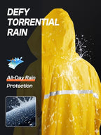 Mens Long Hooded Safety Rain Jacket Waterproof Emergency Raincoat Poncho (Small / Yellow)