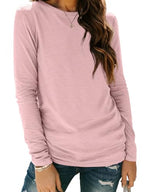 Long Sleeve Shirts for Women Casual Crewneck Tops Basic Tees (X-Large / 01pink)