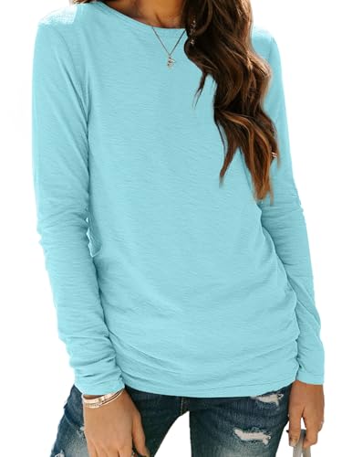 Long Sleeve Shirts for Women Casual Crewneck Tops Basic Tees (XX-Large / 01lakegreen)