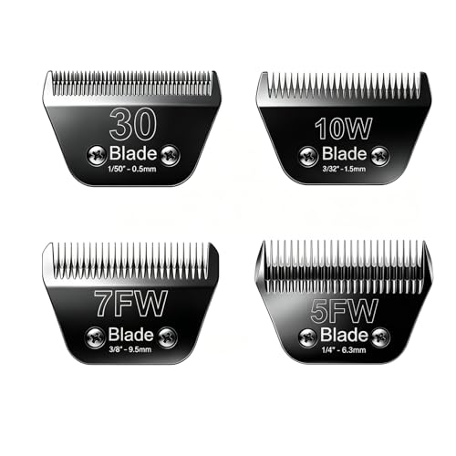 4PACK Wide Blades for Dog Grooming Blades Compatible with Andis (Black/10W+30W+5FW+7FW / Black)