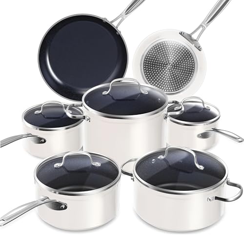Healthy Duralon Blue Ceramic Nonstick Cookware Set (12pc Vanilla Cream / 12pc Set)