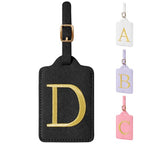 Personalized Initial Luggage Tags for Suitcase TSA Approved (Black Leather,glod Letter / D)