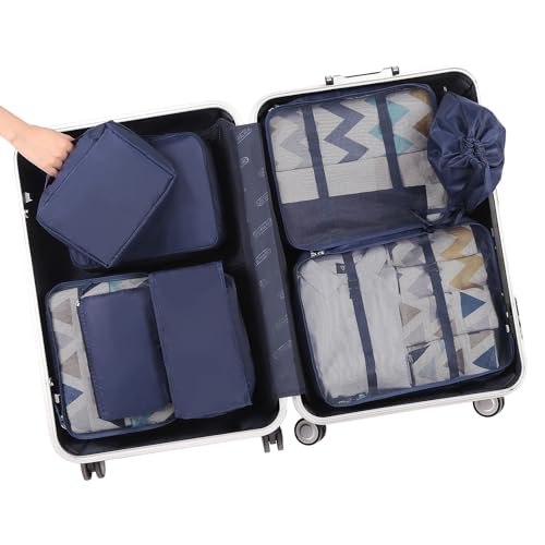 8 Set Packing Cubes Luggage Packing Organizers for Travel Accessories (Indigo / 8 Set)