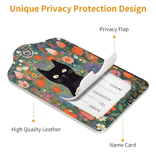 2 Pack Luggage Tag for Suitcase (Black Cat Flower)