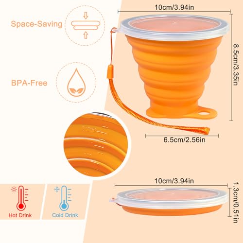 4 Pack Collapsible Silicone Cups with Lids (4 Pcs (Red, Green, Orange, Gray))