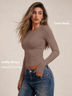 Womens Long Sleeve Shirts Basic Compression Tops Coffee Grey M (Medium / Coffee Grey)