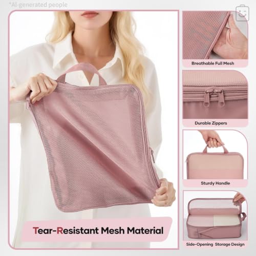 6/9/11 Set Compression Packing Cubes for Travel Essentials,Compressible Expandable Luggage Suitcase Organizer Bags for Clothing,Space Saver Bags with Over 1000 pcs of Mesh Holes(Light Coral) (Light Coral / 6 set)