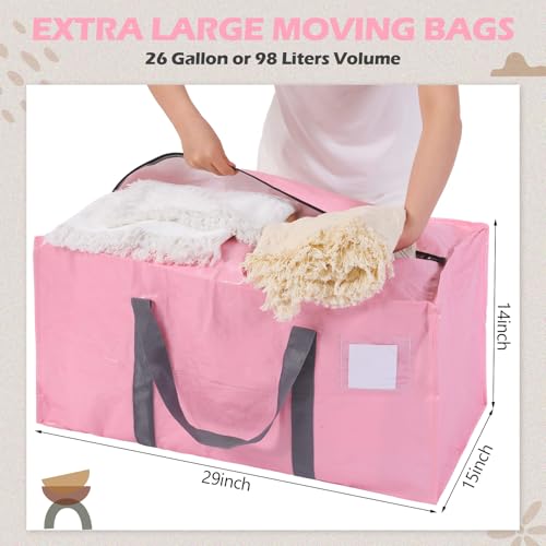 8 Pack Heavy Duty Dorm Moving Bags 65LBs Zippers (Pink)