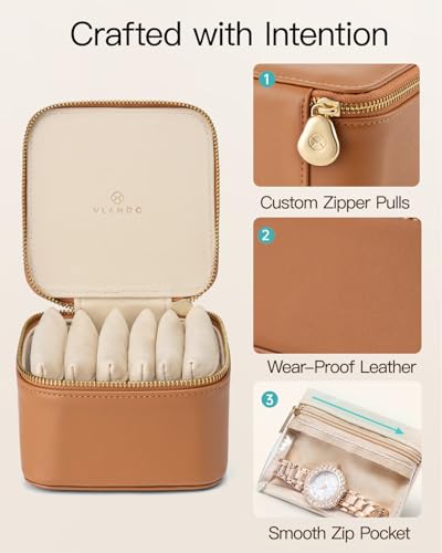 Travel Jewelry Case with Clear 6 Velvet Bags (6PCS-Brown)