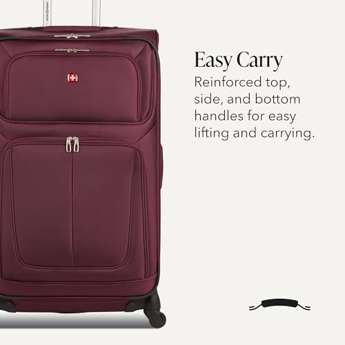 Sion Softside Expandable Spinner Luggage Durable Lightweight Travel Suitcase (Checked-Large / Merlot)