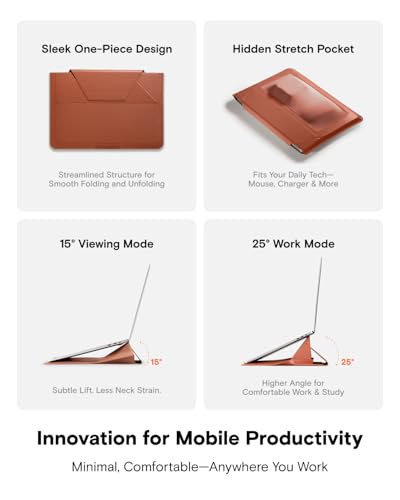 Laptop Carry Sleeve with Stand &Smart Storage for 14" Laptop for Work (Sienna Brown / 14 Inch)