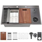33x19 Black Drop In Kitchen Sink with Cup Washer Workstation Sink (33"L x 19"W x 10"D / Black( Glass Rinser))