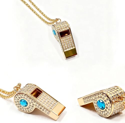 Blinged Blue Rhinestone Whistle for Coaches with Chain (Blue)