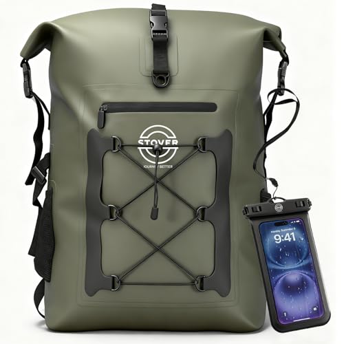 30/40/55L Waterproof Dry Backpack & Phone Case- 2XL Floating Dry Bag for Kayaking, Travel, Hiking, Fishing, Camping, Motorcycles & Beach, Heavy-Duty Roll Top Men/Women (Green) (Green2 / 55L)